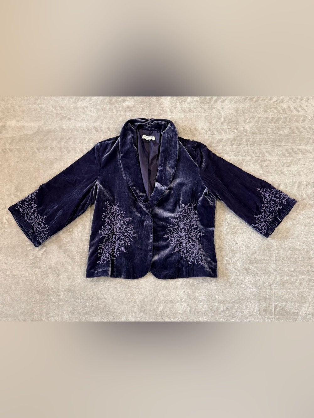Coldwater Creek Whimsigoth Purple Velvet Embroidered Blazer XL Fairy Grunge